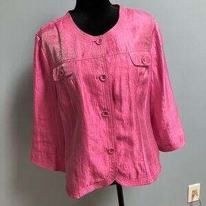 Ruby Rd. Sz 18 Pink Rayon Blend Jacket 3/4 Sleeve Collarless